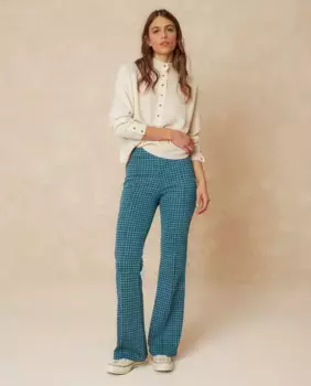Женские длинные расклешенные брюки тупой вязки Indi & Cold, бирюзовый