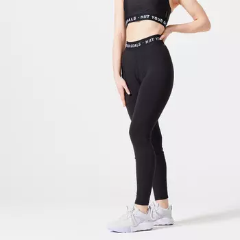 Женские длинные, удобные, мягкие спортивные леггинсы - 120 черные. DOMYOS, цвет schwarz
