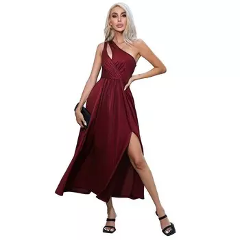 Женские длинные вечерние платья на одно плечо, коктейльное платье без рукавов с вырезом и разрезом, свадебное платье для гостей Kojooin, цвет Wine Red