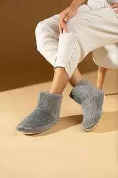 Женские домашние ботинки до щиколотки из плюшевой ткани с удобной подошвой CK-455-23 Pembe Potin, серый