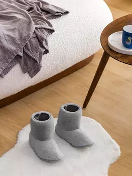 Женские домашние ботинки на плоской подошве из плюша LCW STEPS, серый