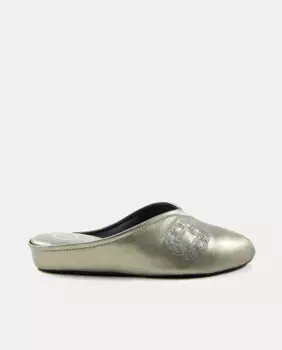 Женские домашние тапочки из ламинированной кожи на танкетке Kosma, серебрянный