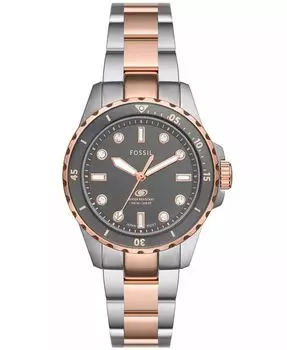 Женские двухцветные часы Blue Dive с тремя стрелками из нержавеющей стали, 36 мм Fossil, мультиколор