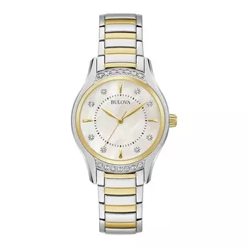 Женские двухцветные часы Bulova с акцентом на перламутр и бриллианты — 98R288, цвет Two-Tone