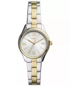 Женские двухцветные часы из нержавеющей стали с тремя стрелками и датой, 30 мм Fossil, мультиколор