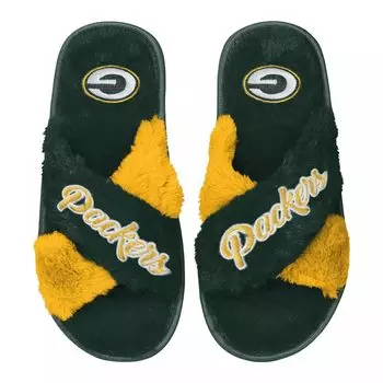 Женские двухцветные шлёпанцы из искусственного меха FOCO Green Green Bay Packers