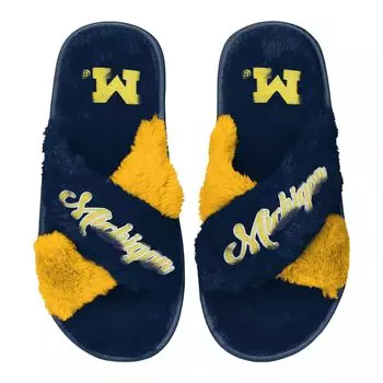Женские двухцветные шлёпанцы из искусственного меха FOCO Navy Michigan Wolverines