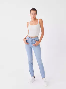 Женские джинсовые брюки прямого кроя с высокой талией XSIDE, светло-синий
