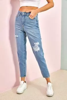 Женские джинсовые брюки с разрезом до колена и узором Bianco Lucci, синий