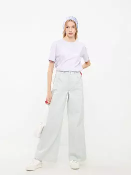 Женские джинсовые брюки с широкими штанинами и прямыми карманами с высокой талией и деталями LCW Jeans