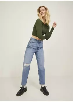 Женские джинсовые брюки с высокой талией и широкими штанинами Mom fit JJXX