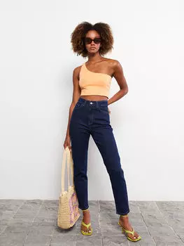 Женские джинсовые брюки Slim Fit прямого кроя с карманами и деталями LCW Jeans