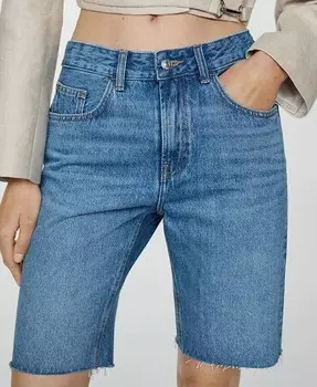 Женские джинсовые шорты-бермуды прямого кроя MANGO, синий