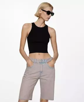 Женские джинсовые шорты-бермуды с эффектом потертости MANGO, розовый