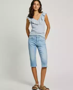 Женские джинсовые шорты-бермуды с боковыми разрезами внизу Pepe Jeans, голубой