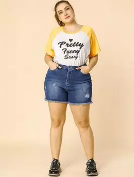 Женские джинсовые шорты больших размеров с рваным необработанным краем и высокой талией Agnes Orinda, синий