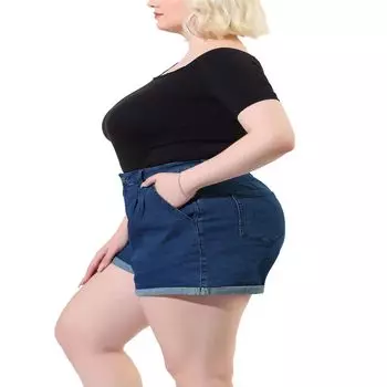 Женские джинсовые шорты больших размеров с застежкой-молнией и закатанным краем, растягивающиеся джинсовые шорты Agnes Orinda