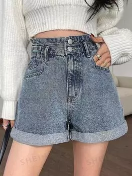 Женские джинсовые шорты, повседневного свободного кроя, закругленные края Dazy, синий