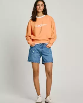 Женские джинсовые шорты прямого кроя с рваными деталями Pepe Jeans, синий