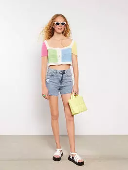 Женские джинсовые шорты прямого покроя с рваными деталями и деталями стандартного кроя Xside