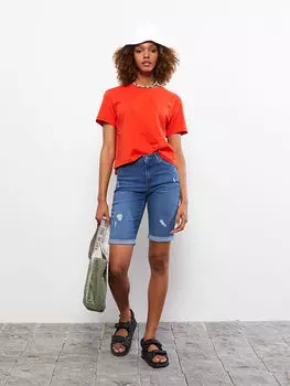 Женские джинсовые шорты Rodeo с прямыми карманами и деталями стандартного кроя LCW Jeans