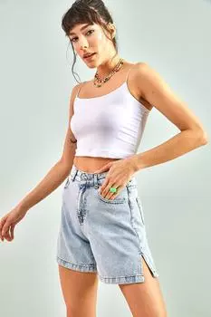 Женские джинсовые шорты с боковыми разрезами Bianco Lucci, синий