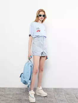 Женские джинсовые шорты с напуском и прямыми карманами с завышенной талией и деталями LCW Jeans