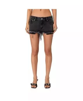 Женские джинсовые шорты с открытыми карманами и низкой посадкой Edikted, черный
