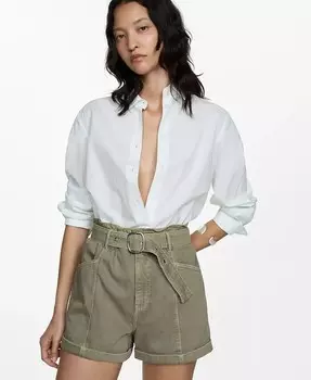 Женские джинсовые шорты с поясом MANGO, бежевый