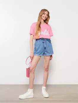 Женские джинсовые шорты с высокой талией и простым карманом LCW Jeans