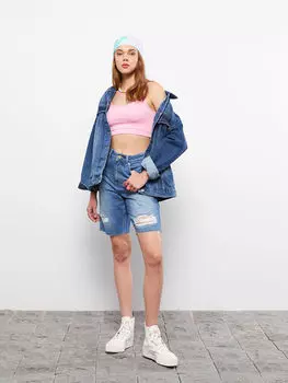 Женские джинсовые шорты с высокой талией и прямым карманом LCW Jeans