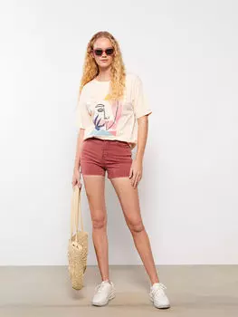 Женские джинсовые шорты с высокой талией и прямыми карманами LCW Jeans