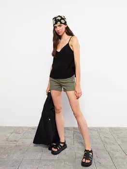 Женские джинсовые шорты с высокой талией и прямыми карманами LCW Jeans