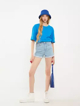 Женские джинсовые шорты с высокой талией и прямыми карманами LCW Jeans