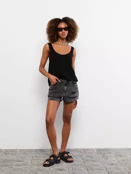 Женские джинсовые шорты с высокой талией и прямыми карманами LCW Jeans