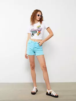 Женские джинсовые шорты стандартного кроя с простыми карманами и деталями XSIDE, бирюзовый