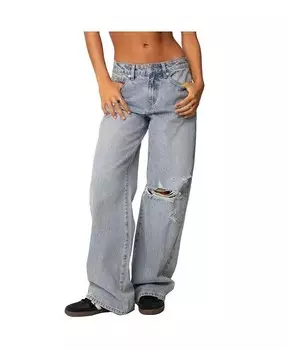 Женские джинсы Adam с потертостями и широкими штанинами Edikted, синий