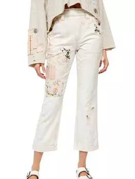 Женские джинсы-бойфренды с цветочным принтом в винтажном стиле с высокой посадкой кремового цвета Free People