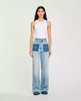 Женские джинсы-бойфренды с завышенной талией и накладными карманами Sandro, светло-голубой