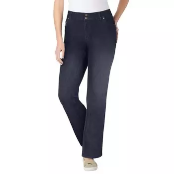 Женские джинсы больших размеров для миниатюрных Secret Solutions, разглаживающие животик джинсы Bootcut Woman Within, цвет Indigo