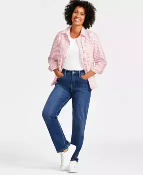 Женские джинсы Curvy с прямыми штанинами и высокой посадкой Style & Co, синий