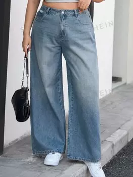 Женские джинсы Dazy Plus больших размеров, широкого кроя, обычного размера, стираные, с карманом Dazy, синий