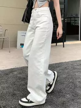 Женские джинсы DAZY, широкий крой, широкие штанины, джинсовая ткань с карманом, белый цвет