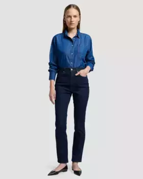 Женские джинсы Easy Slim с высокой посадкой, прямые 7 For all mankind, тёмно-синий