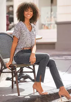 Женские джинсы LASCANA с разрезом по низу, цвет grey-mottled