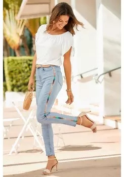 Женские джинсы LASCANA с вышитыми боковыми вставками, светло-голубой