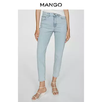 Женские джинсы Mango с высокой талией из эластичной ткани, светло-голубой