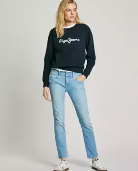 Женские джинсы New Brooke прямого кроя с низкой посадкой и эффектом потертости Pepe Jeans, синий