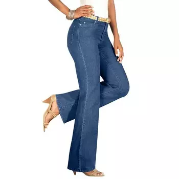 Женские джинсы Roaman's Plus Size Petite Invisible Stretch Iconic Bootcut, цвет Medium Wash