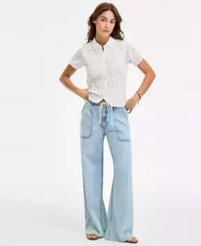 Женские джинсы с широкими штанинами, на поясе со шнурком и накладными карманами Lucky Brand, синий